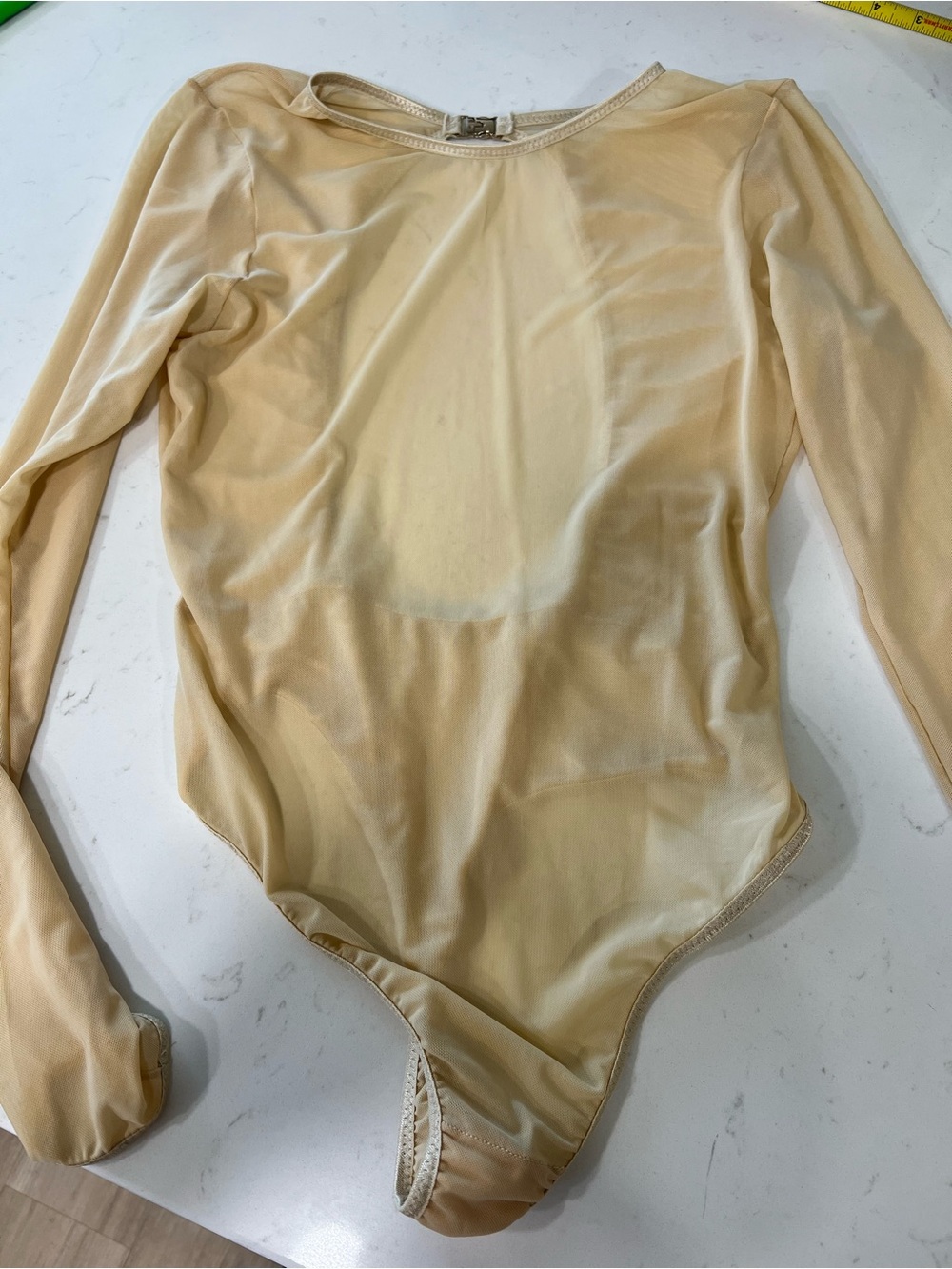 Women’s Long-Sleeve One-Piece Bodysuit in Sheer Nude/Cream